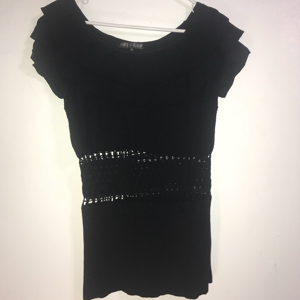 Ruffled Top With Net Design Stretchy Material, Xl - image 2